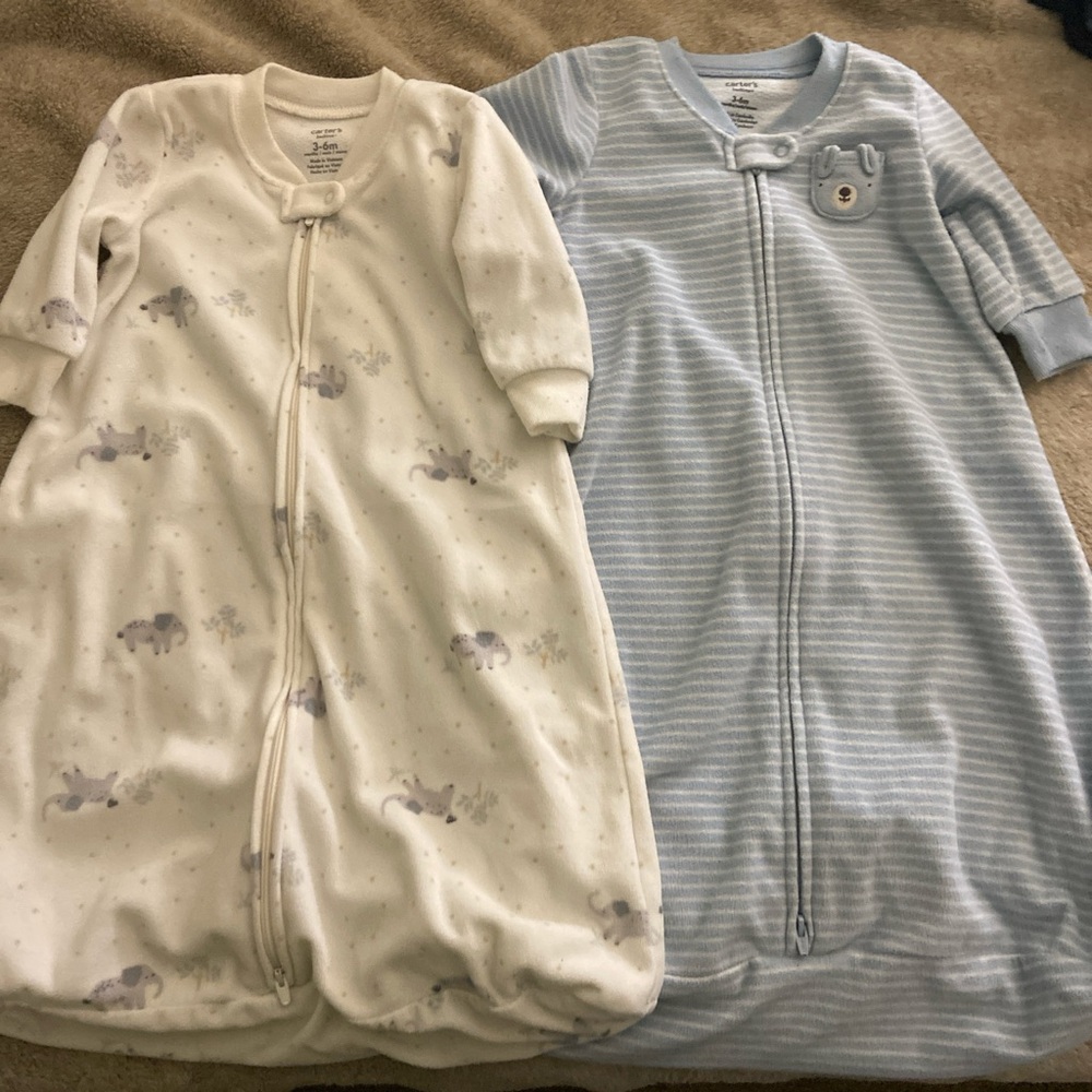 Carter's Blue Striped Sleep Sack & Cream Elephant Print Sleep Sack